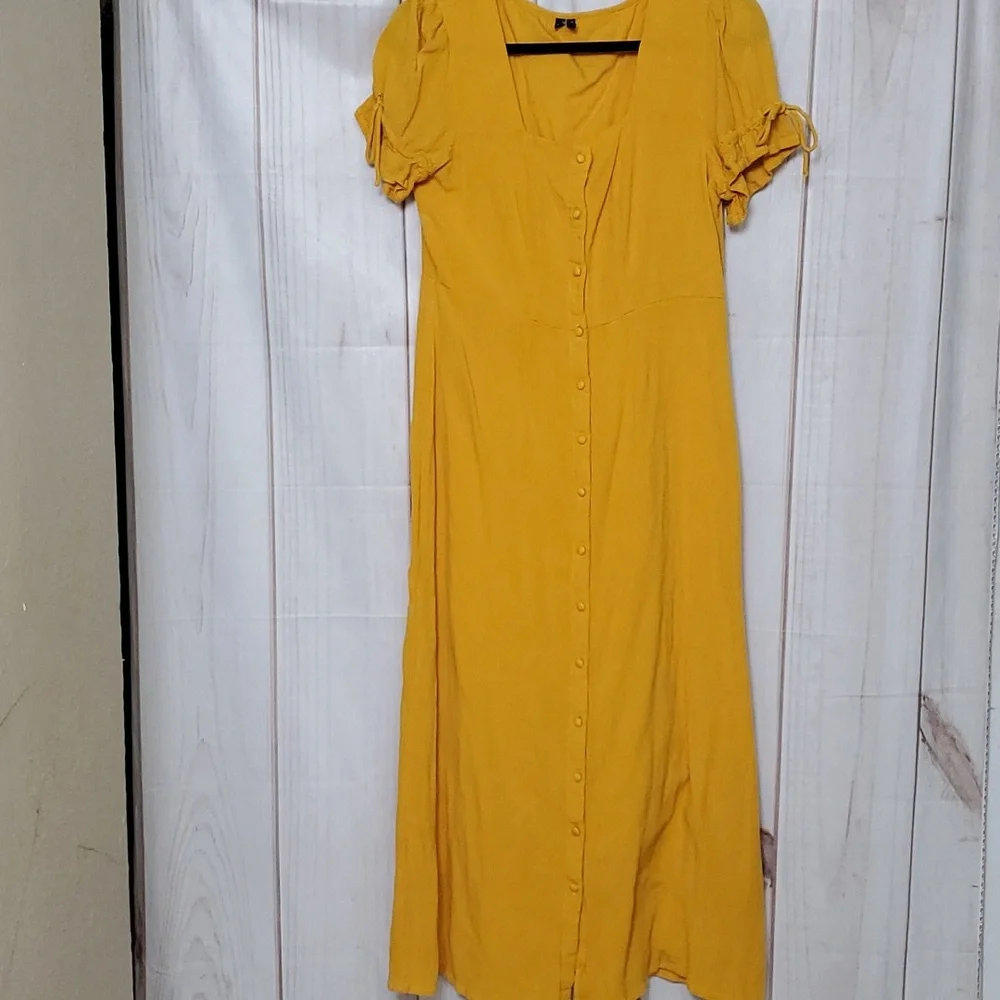 Vero Moda Yellow Button Up Square Neck Cotton Dress Size M Fall/Spring/Summer - Picture 1 of 9